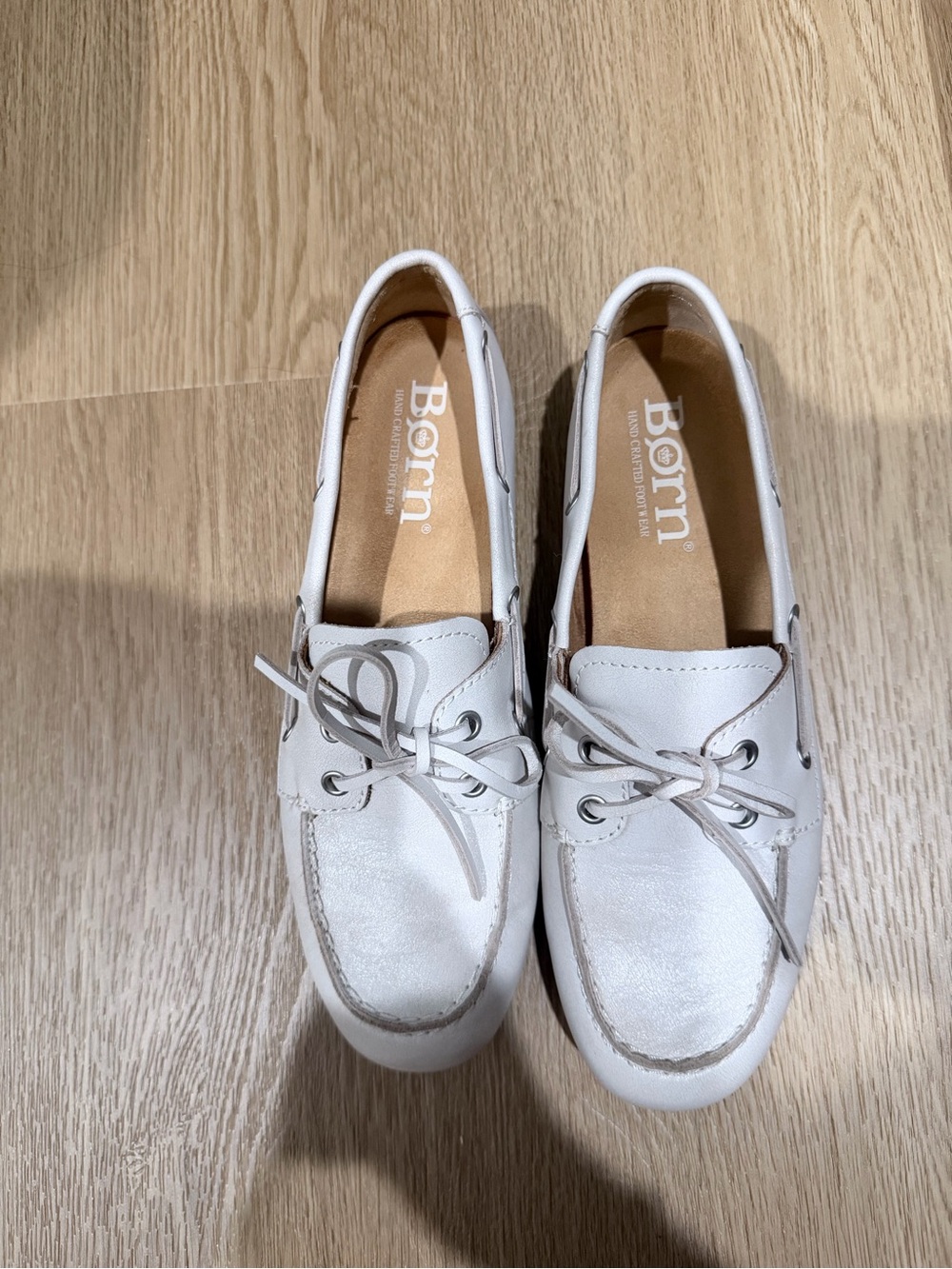 Born Women’s White Leather Slip-On Boat Loafers